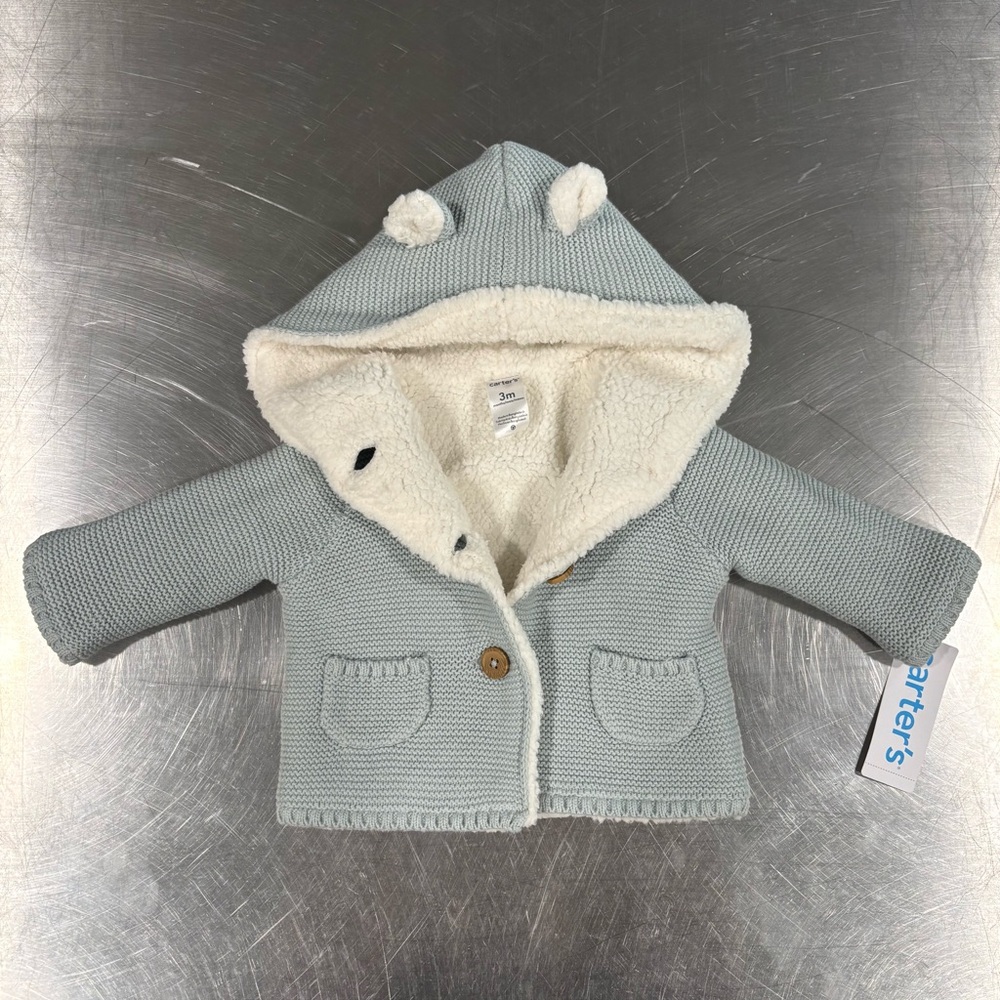 Carters Baby 3M Sherpa Lined Cotton Long Sleeve Hoodie Jacket NWT